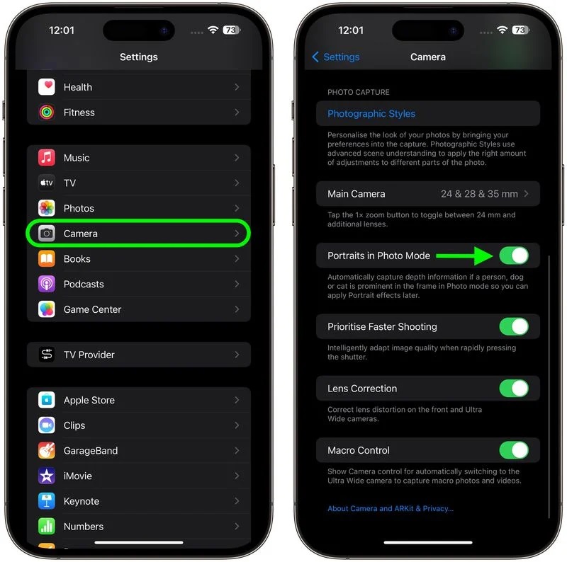 iPhone 15 Apple φωτογραφίες πορτρέτο απενεργοποίηση