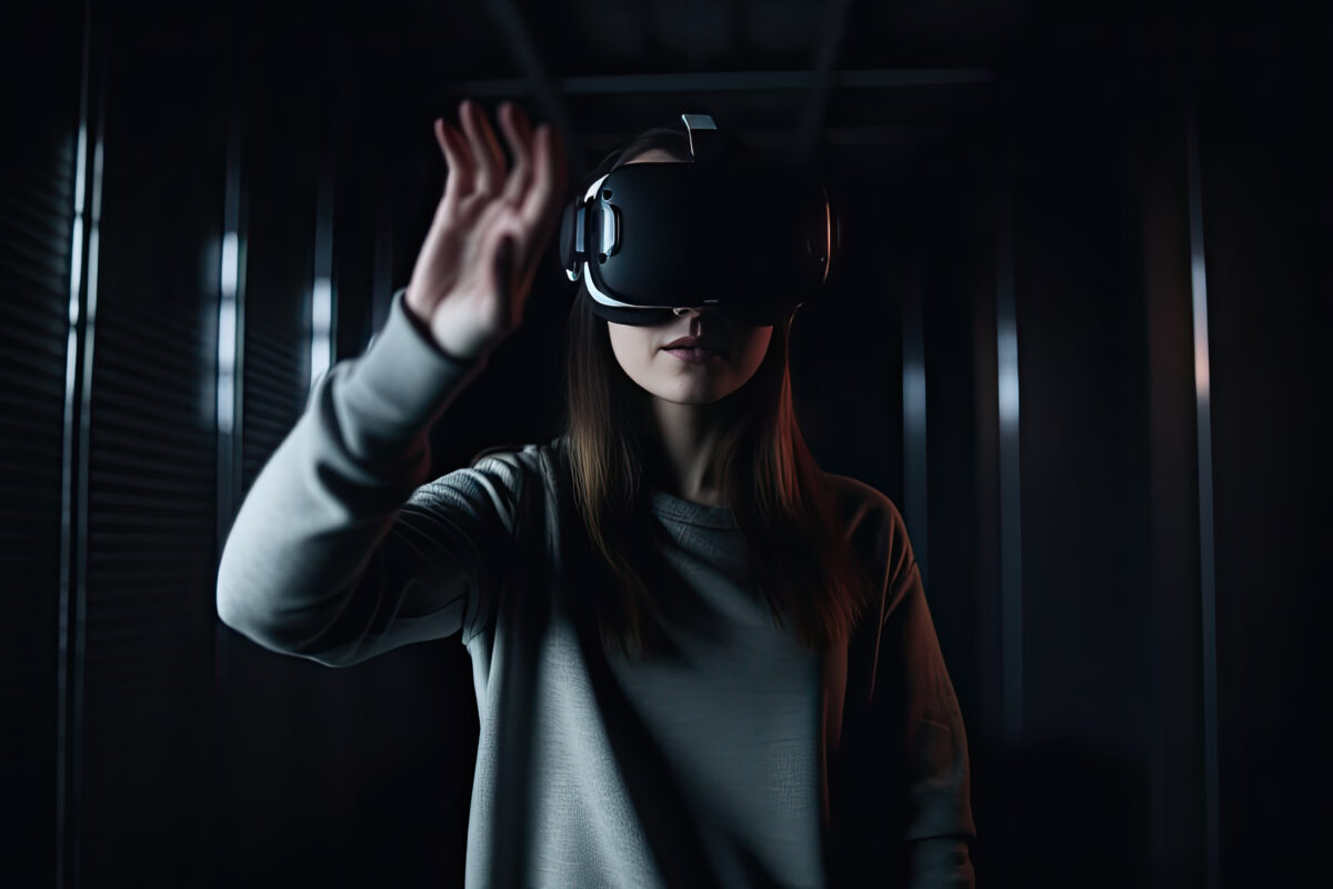 VR headset metaverse κορίτσι