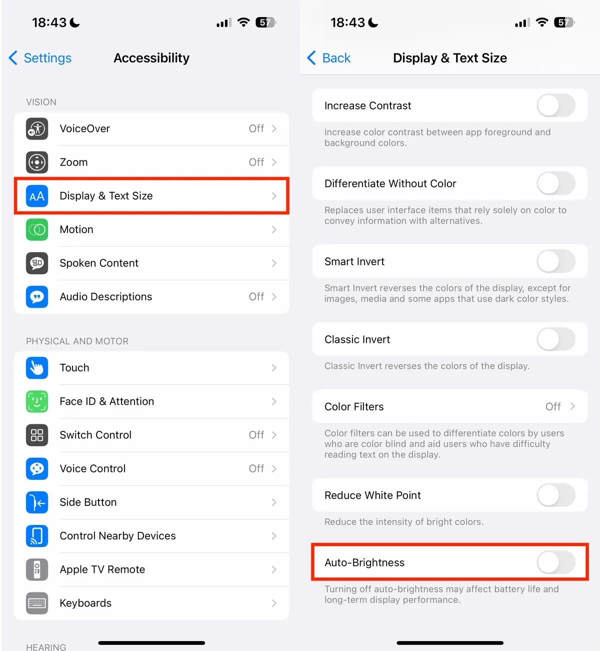 iPhone αυτόματη φωτεινότητα