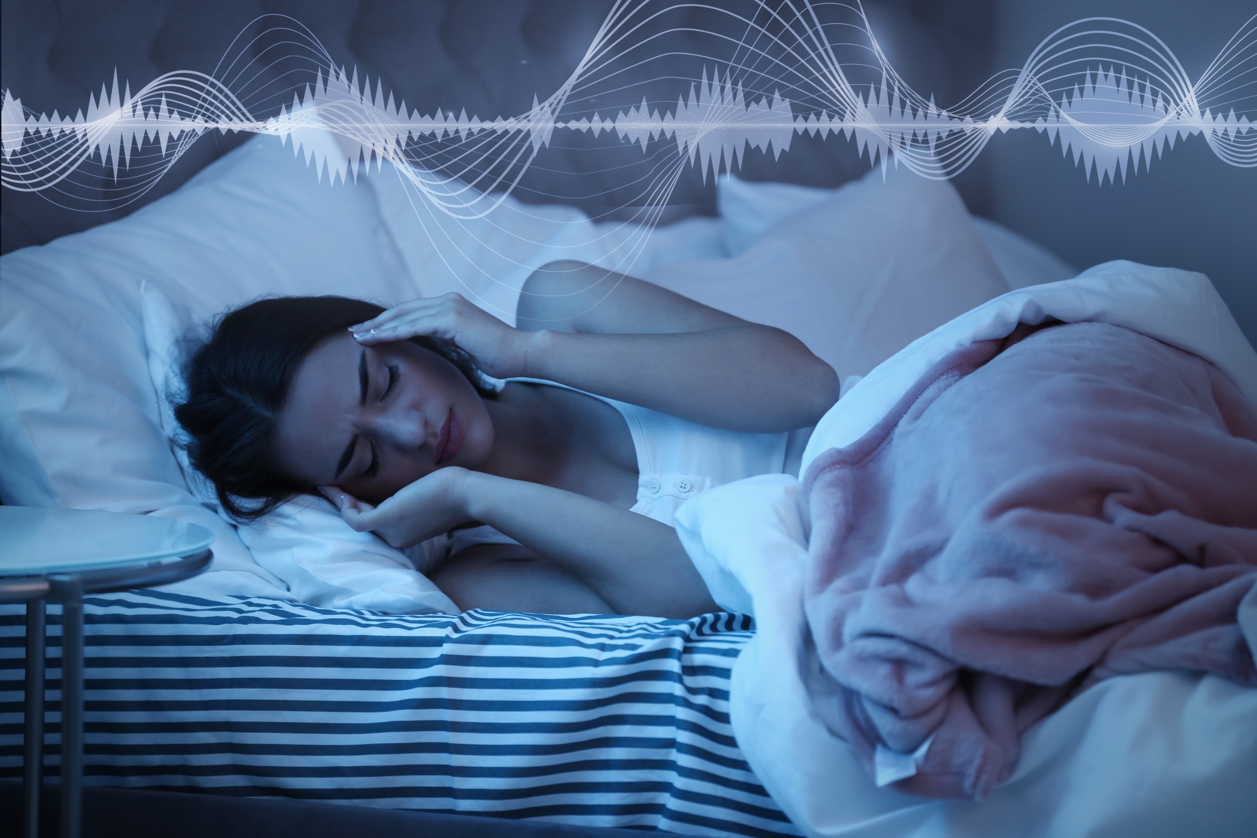 woman cant sleep because of the noise