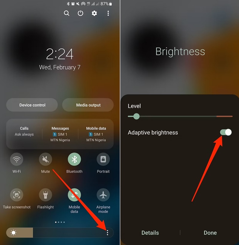 Προσαρμοστική φωτεινότητα Γρήγορες ρυθμίσεις