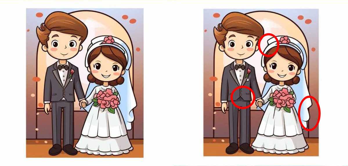 Τεστ παρατηρητικότητας, διαφορές, νεόνυμφο ζευγάρι