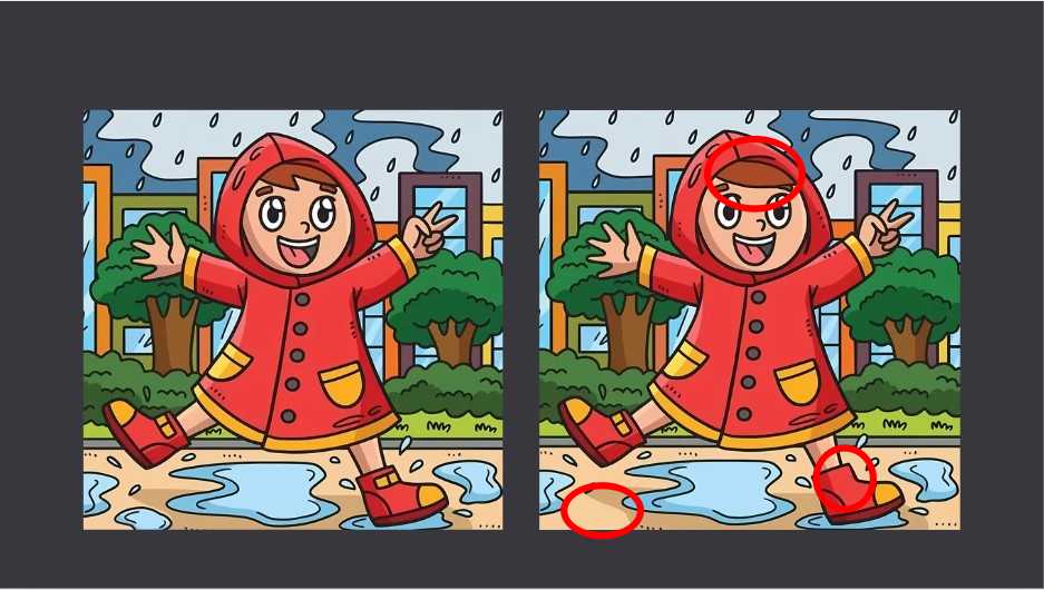 Τεστ παρατηρητικότητας, διαφορές, κορίτσι, βροχή