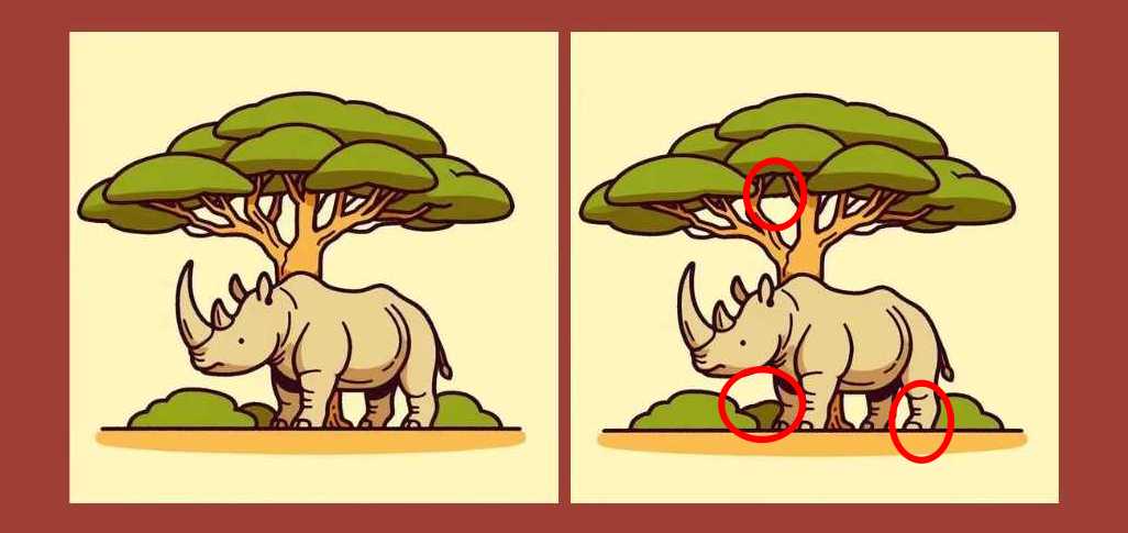 Τεστ παρατηρητικότητας, διαφορές, ρινόκερος λύση