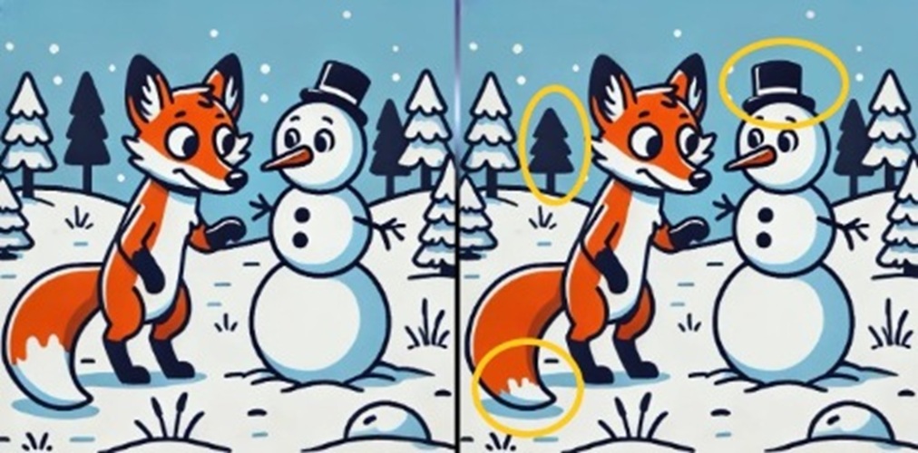 Τεστ παρατηρητικότητας, διαφορές, χιονάνρθωπος, αλεπού