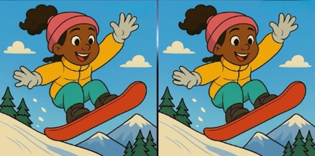Τεστ παρατηρητικότητας, διαφορές, κορίτσι snowboard