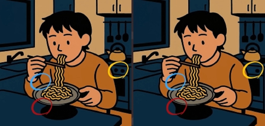 Τεστ παρατηρητικότητας, διαφορές, αγόρι, noodles