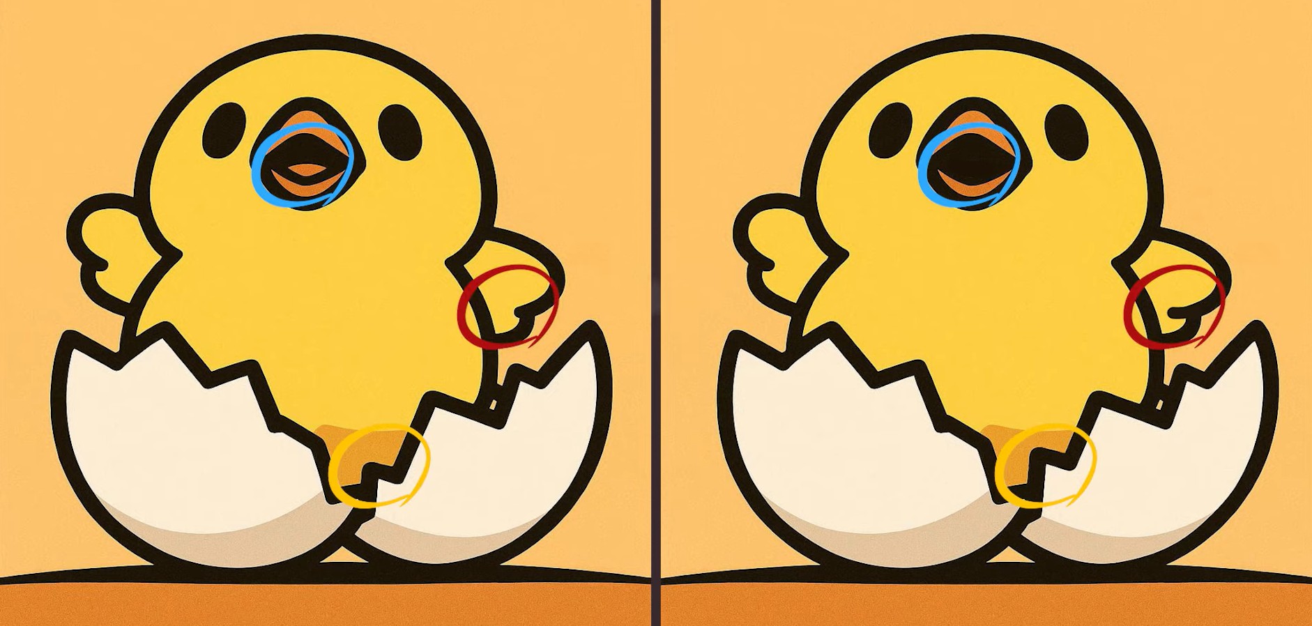 Τεστ παρατηρητικότητας, διαφορές, κοτοπουλάκι