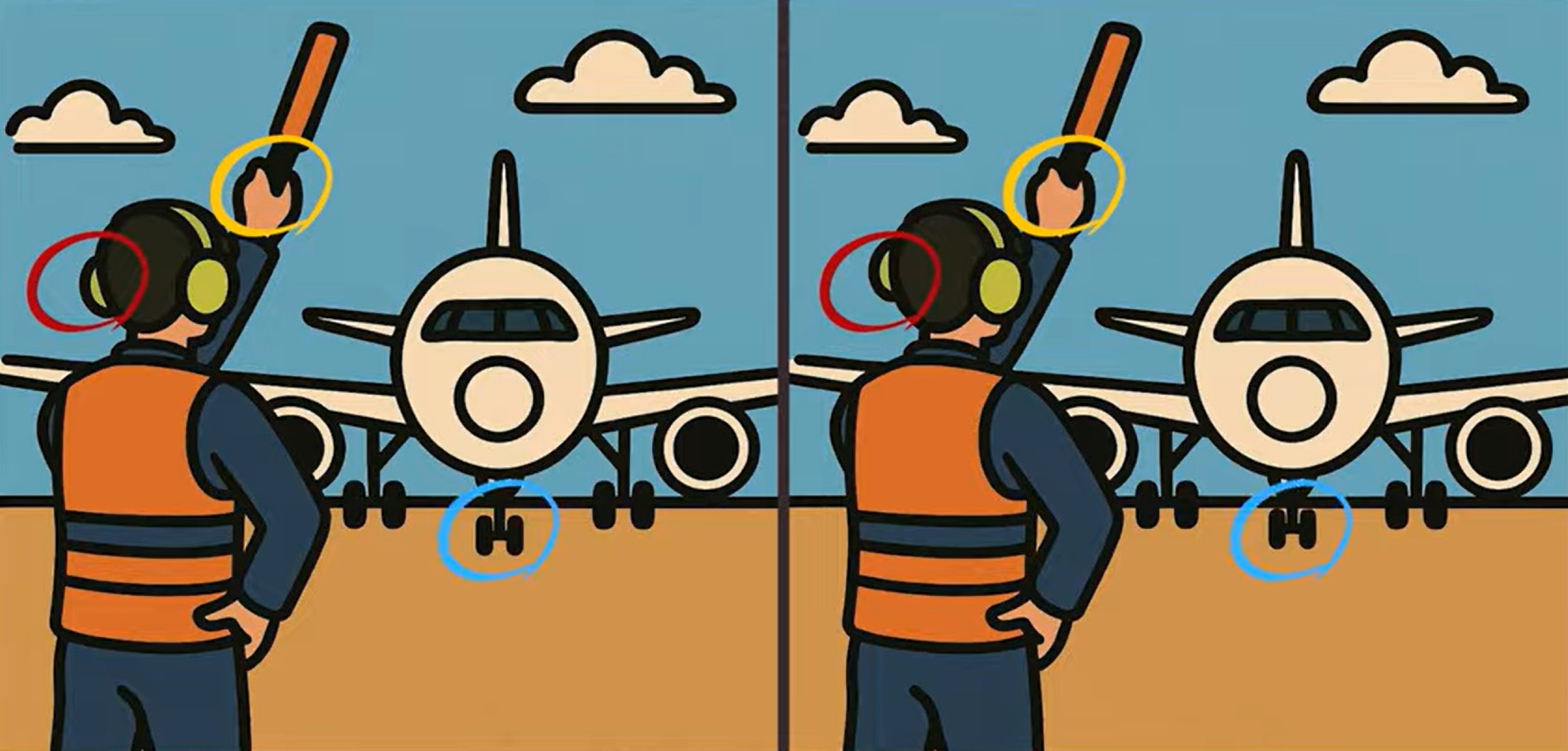 Τεστ παρατηρητικότητας, διαφορές, αεροδρόμιο