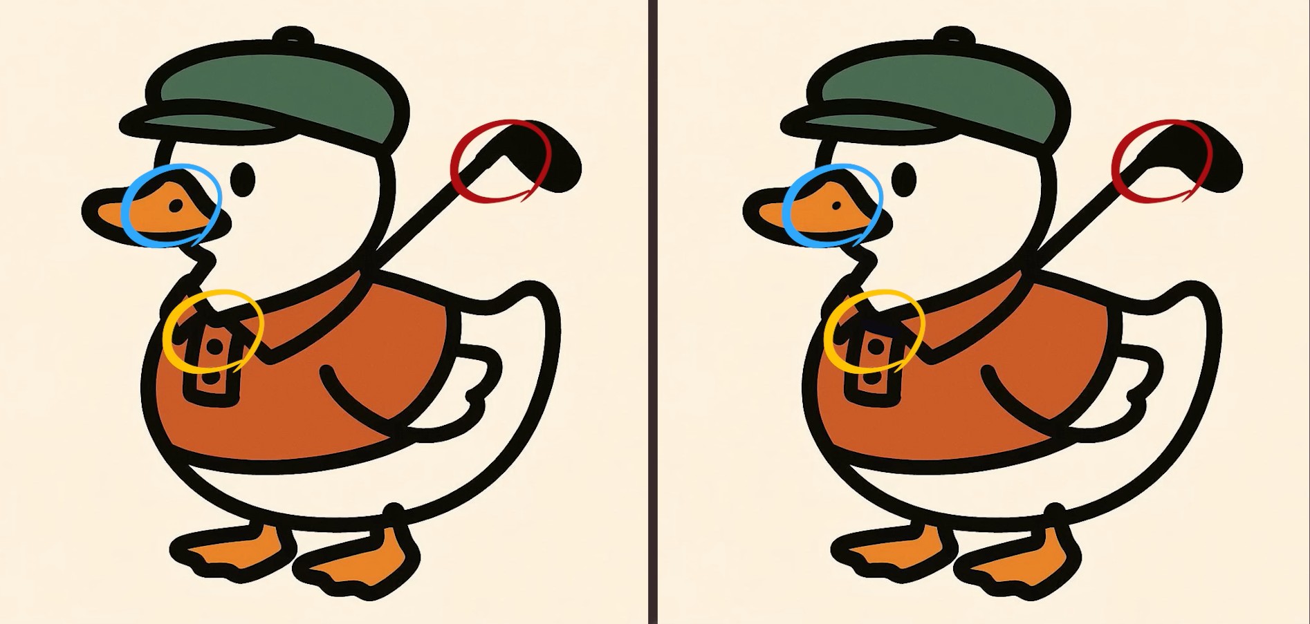 Τεστ παρατηρητικότητας, διαφορές, πάπια, γκολφ