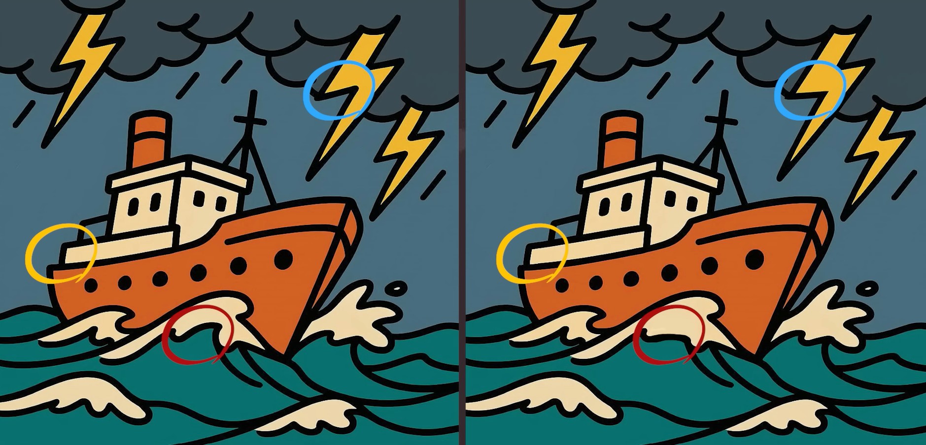 Τεστ παρατηρητικότητας, διαφορές, πλοίο