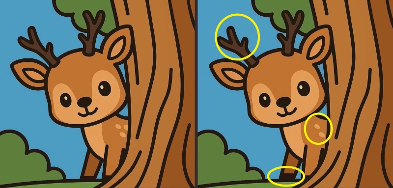 Τεστ παρατηρητικότητας, διαφορές, ελάφι