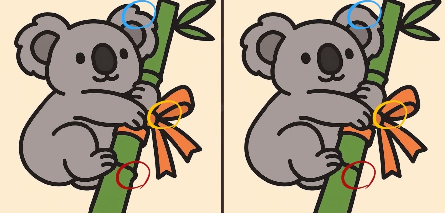 Τεστ παρατηρητικότητας, διαφορές, κοάλα